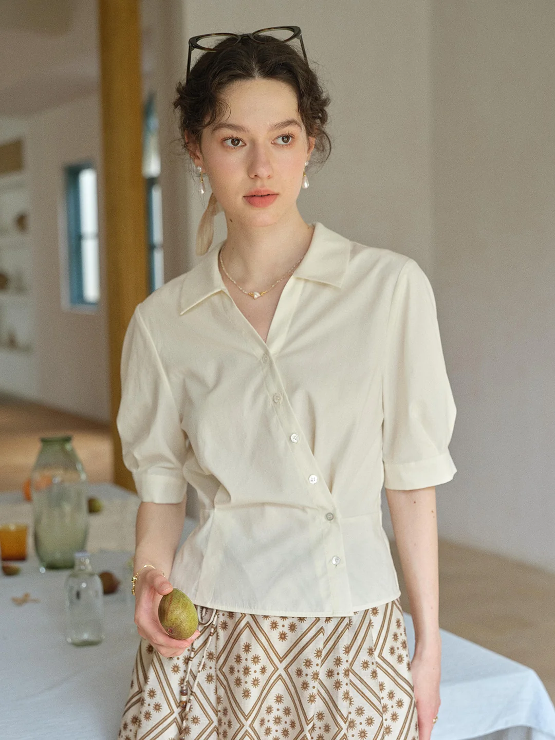Leslie V-Neck Lyocell Cotton Shirt
