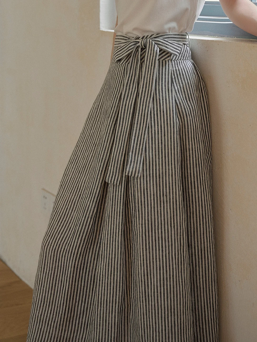 Sofia Round Neck Stripe 100% Linen Vest
