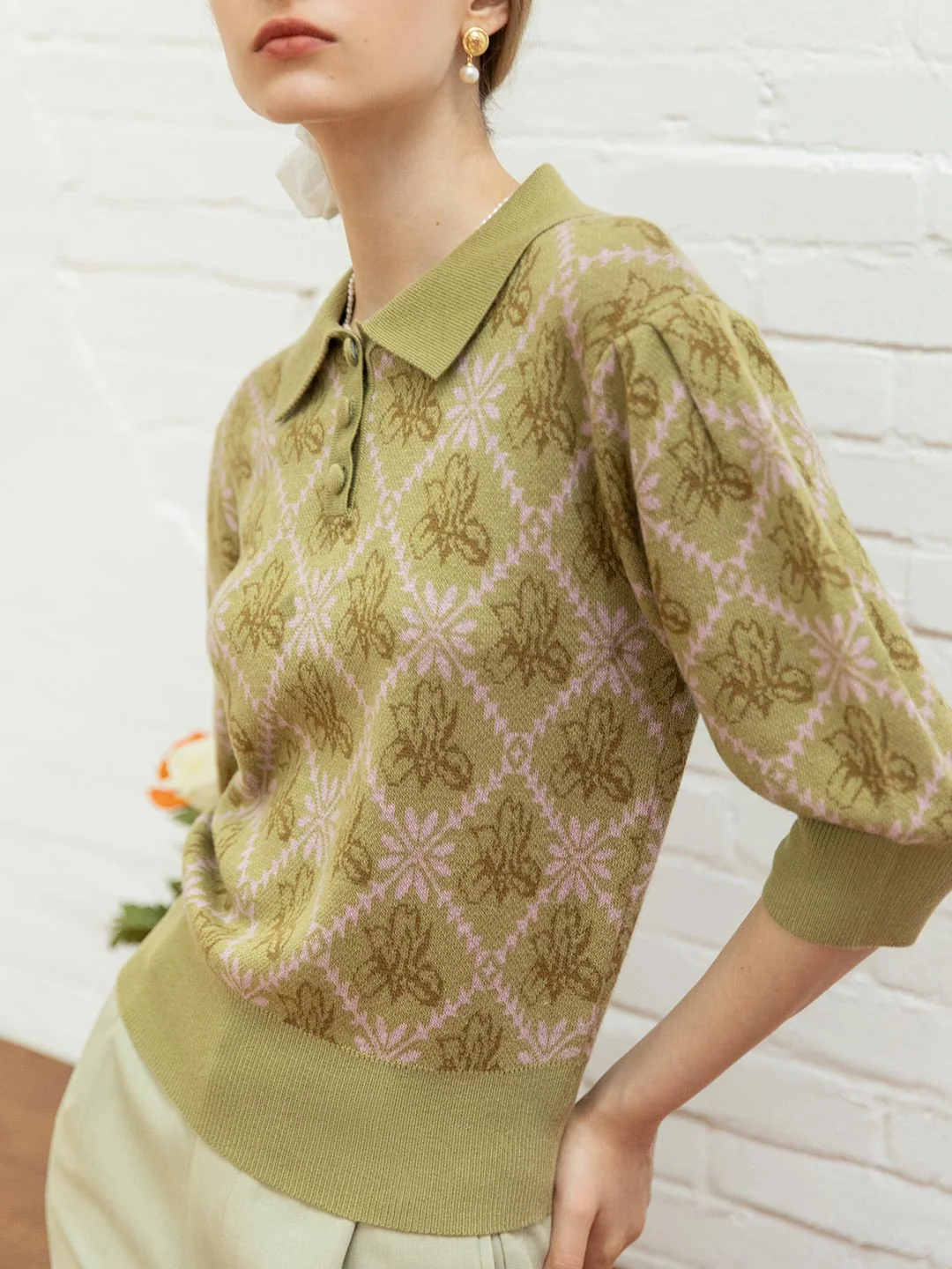 【Final Sale】Ariana Iris Floral Patterned Knit Sweater