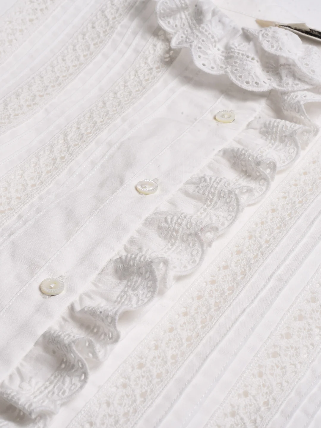 Journi Ruffle Collar Hollow 100% Cotton Blouse