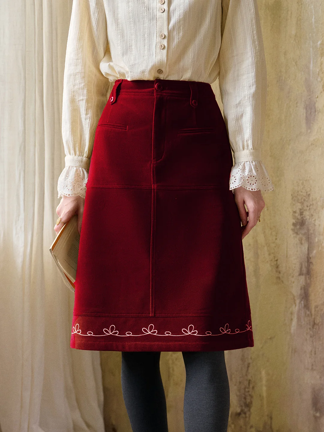 Denver Embroidery Midi Skirt