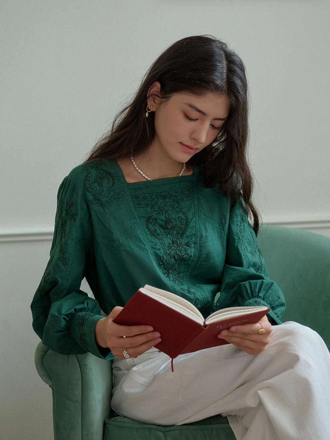 【Final Sale】Oakley Square Neck Embroidery 100% Cotton Blouse