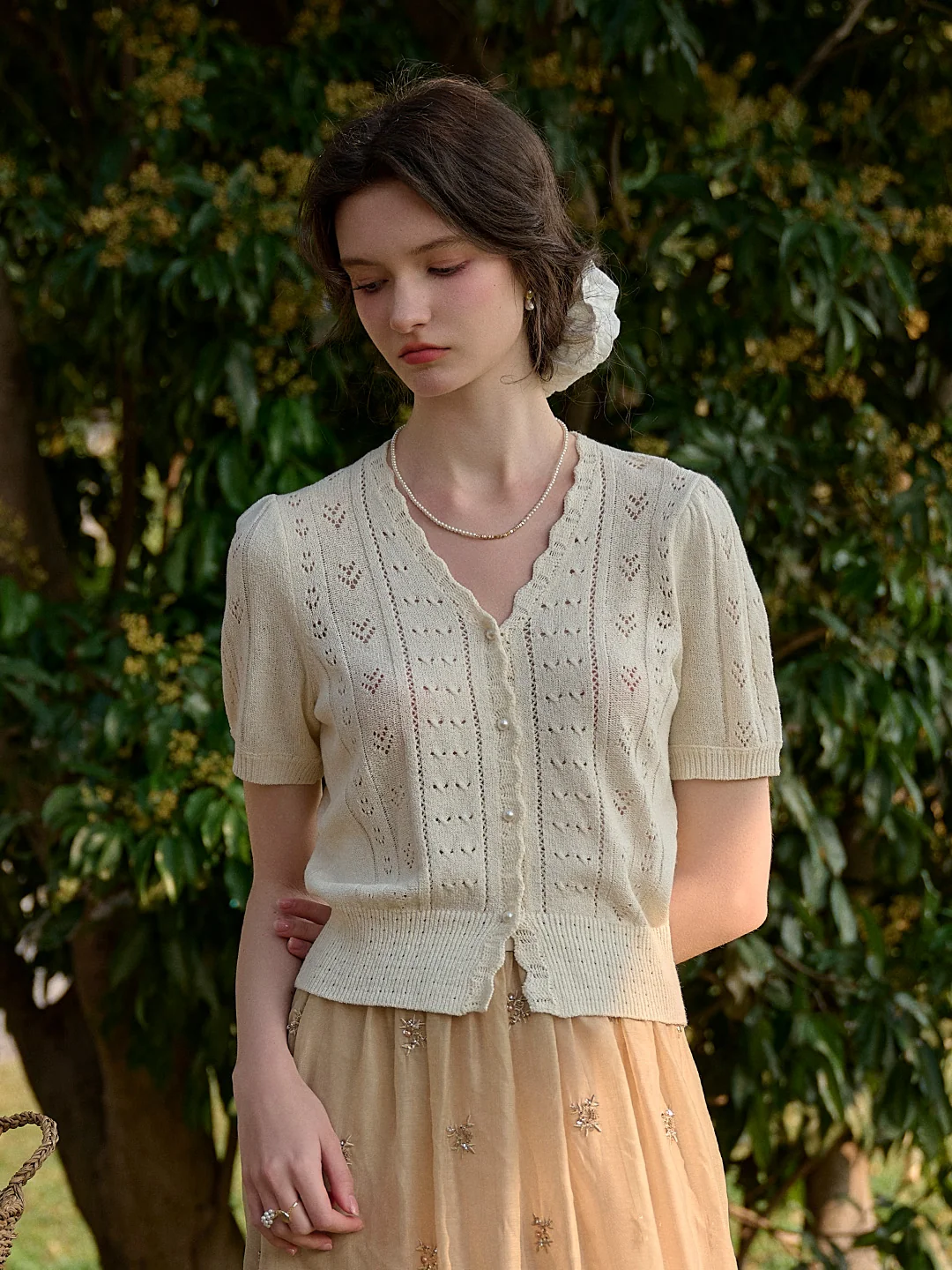 Amira Wave V-neck Cotton Knitted Cardigan