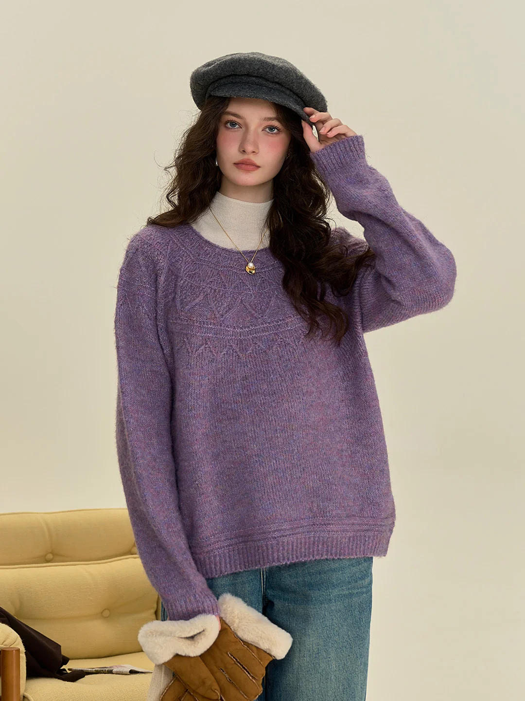 Aspyn Classic Round Neck Knitted Wool Sweater - Dark Red