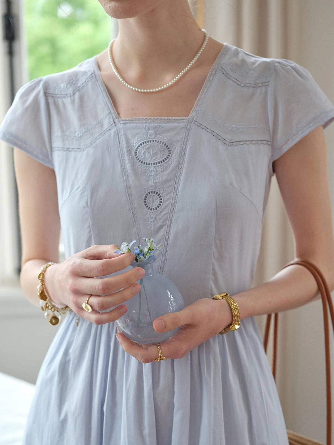 Kaia Square Neck Embroidery Dress