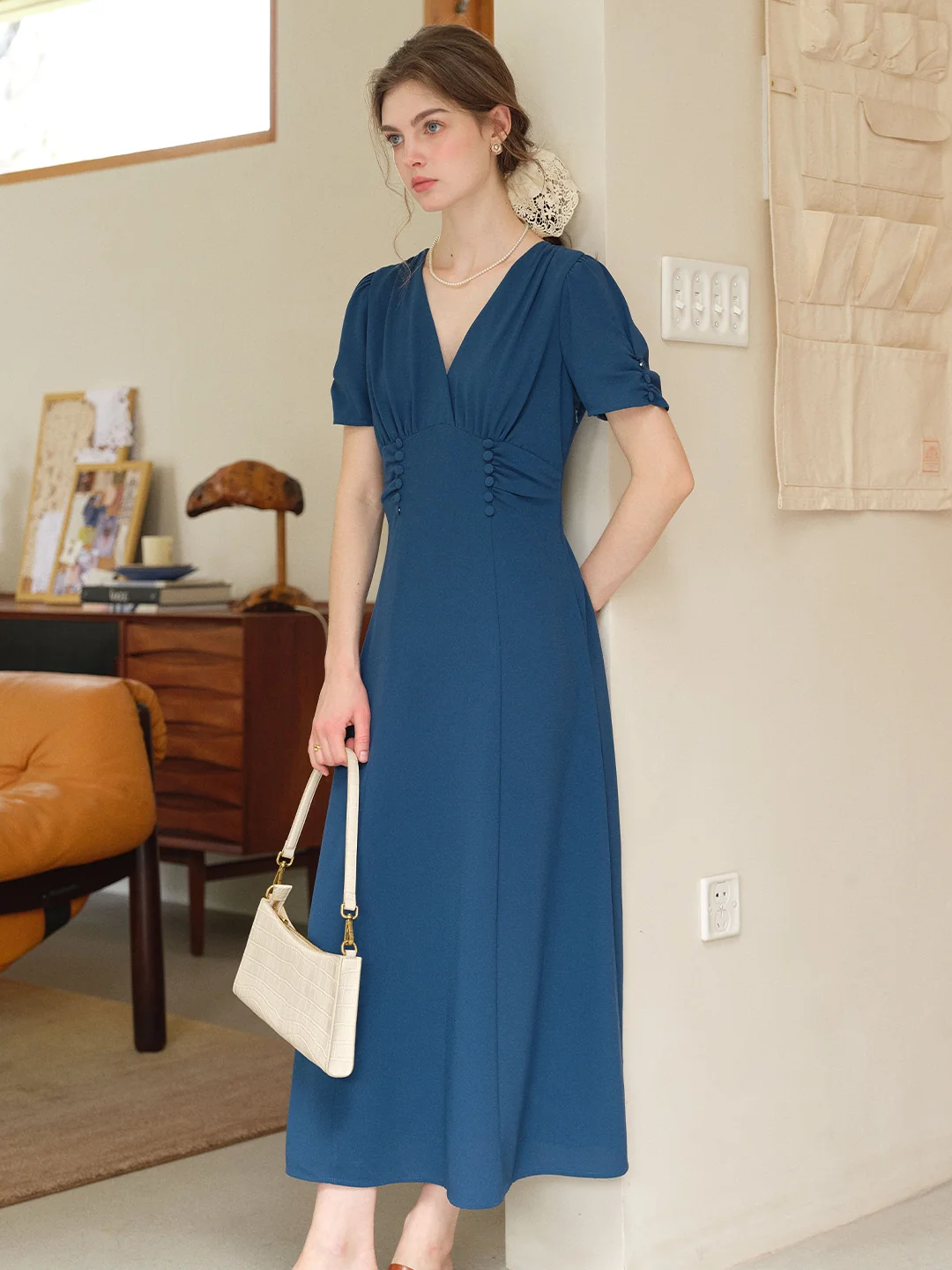 Andie V-Neck Shirred Dress