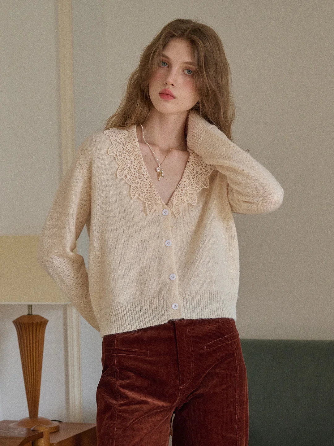 Charlee V-Neck Lace Embroidery Cardigan