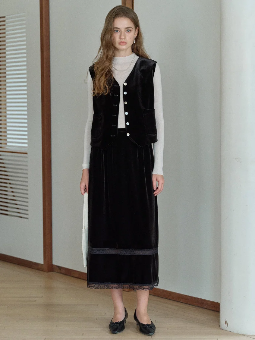 Violette All-Purpose Lace Velvet Midi Skirt