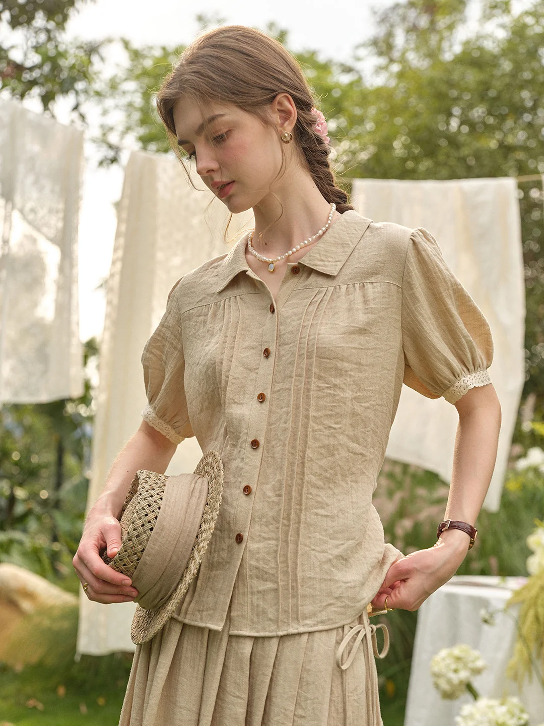 Selene Lapel Linen Blouse