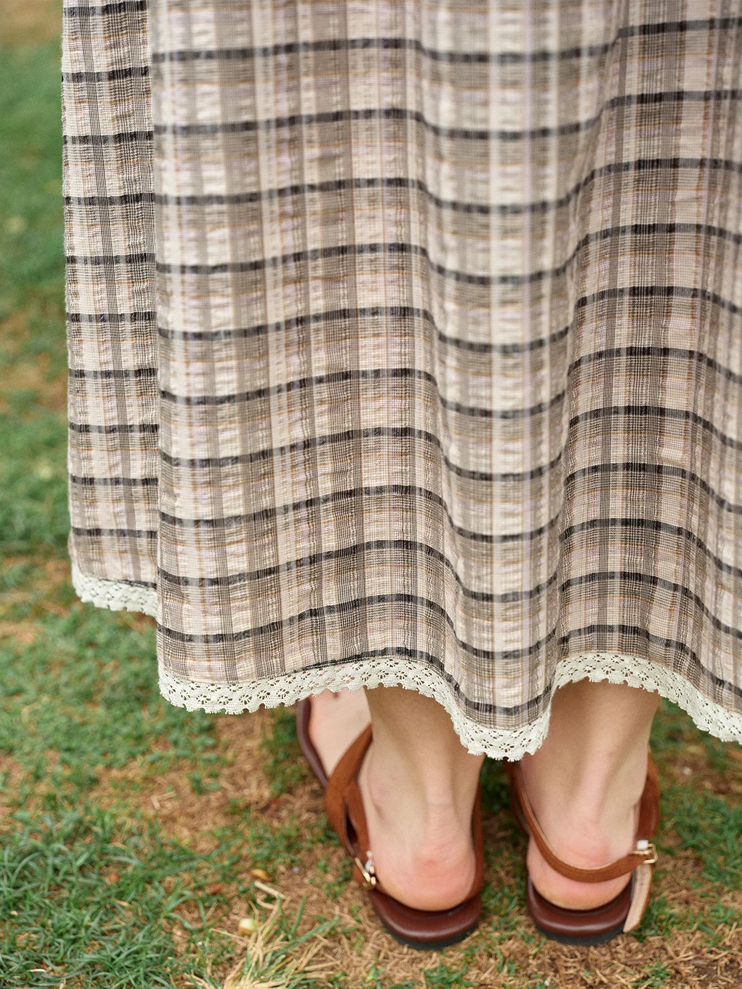 Alaiya Lace Trim Plaid 100% Cotton Skirt