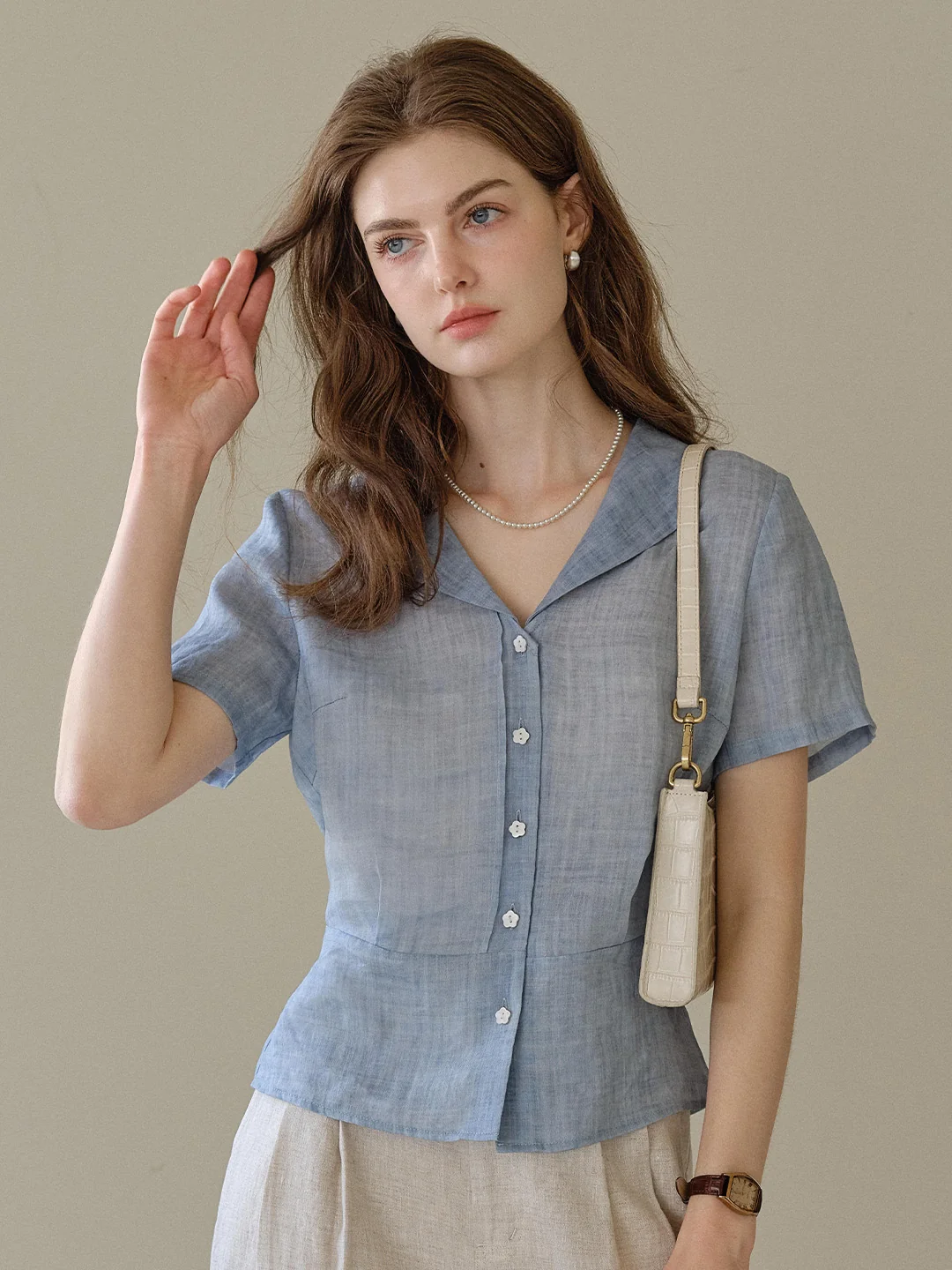 Emily V-Neck Ramie Blouse