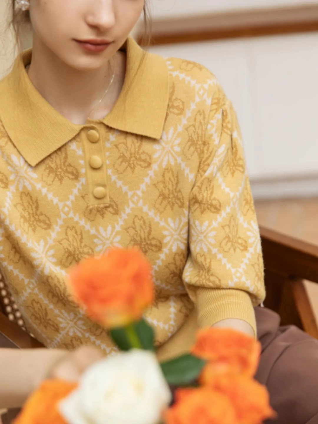 【Final Sale】Ariana Iris Floral Patterned Knit Sweater