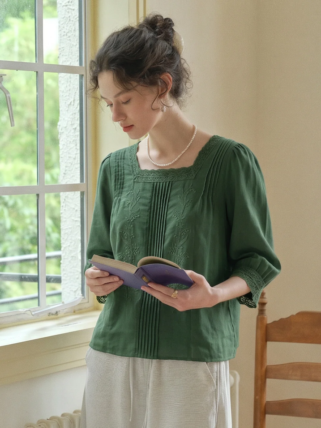 Raina Square Neck Embroidery Blouse