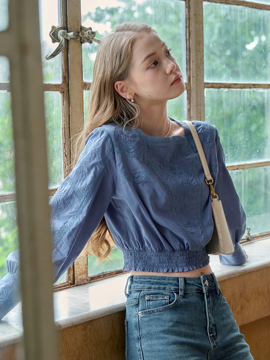 Oakley Square Neck Embroidery 100% Cotton Blouse