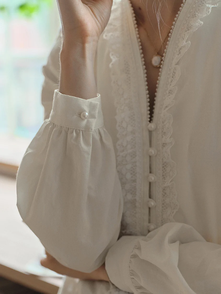 Melanie Cloud Cotton-Linen Ruffle Blouse