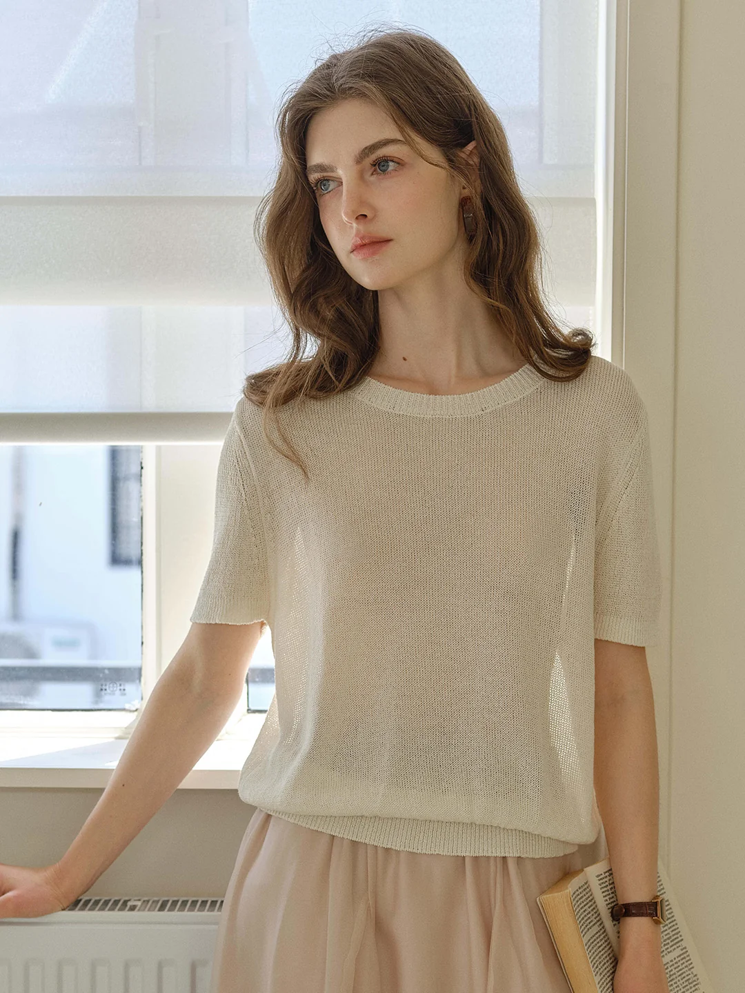 Ainsley Round Neck Light-Knit Blouse