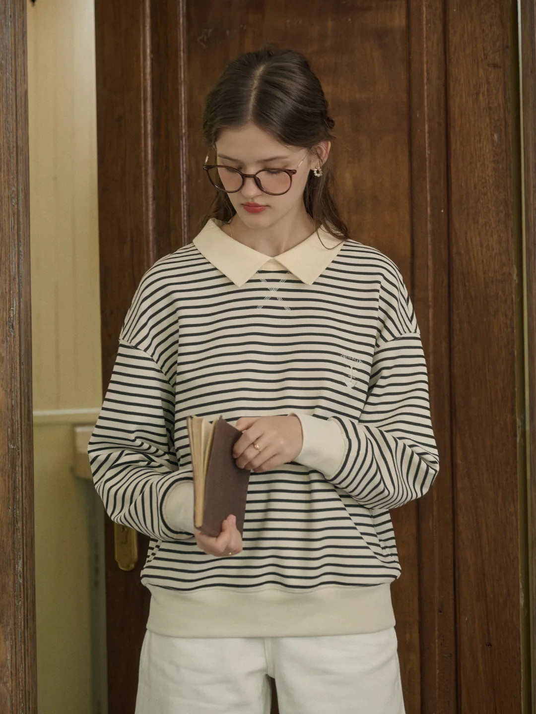 Luella SR Logo Embroidered Contrast Collar Striped Sweatshirt