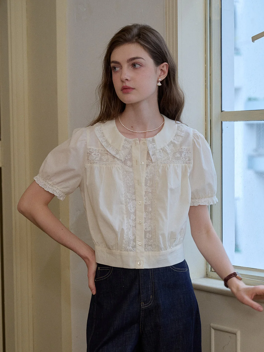 Everleigh Round Neck Lace Blouse