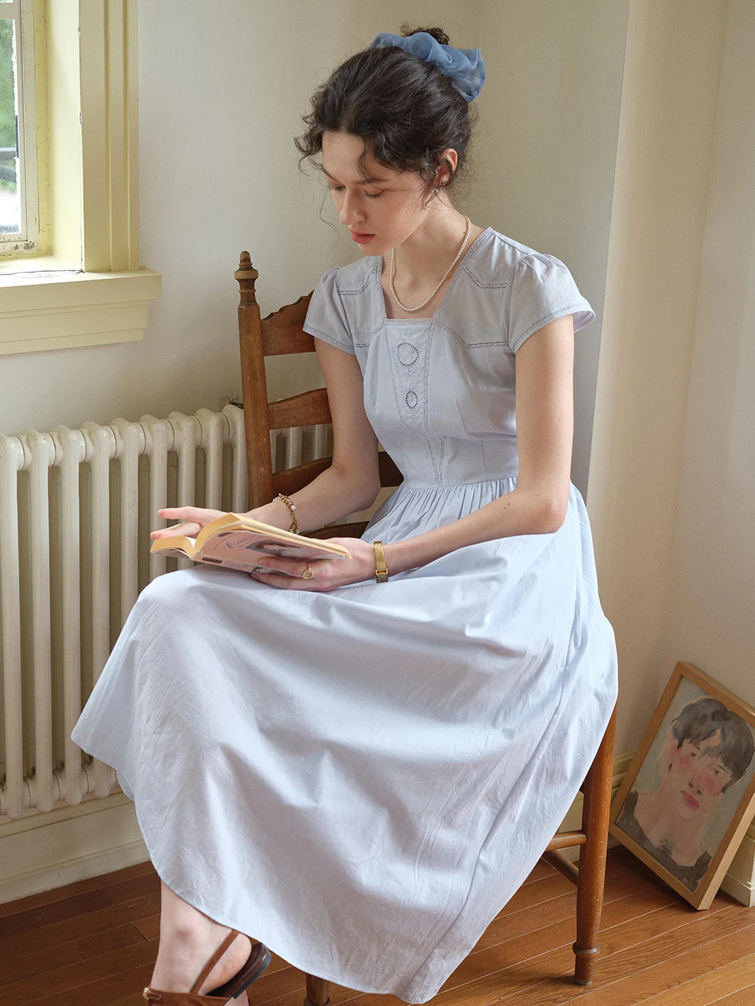 Kaia Square Neck Embroidery Dress