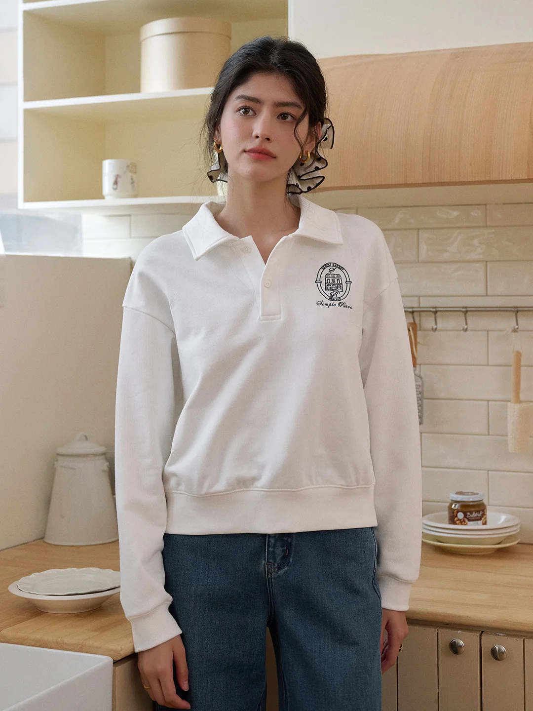 Daleyza Polo Collar 100% Cotton Sweatshirt