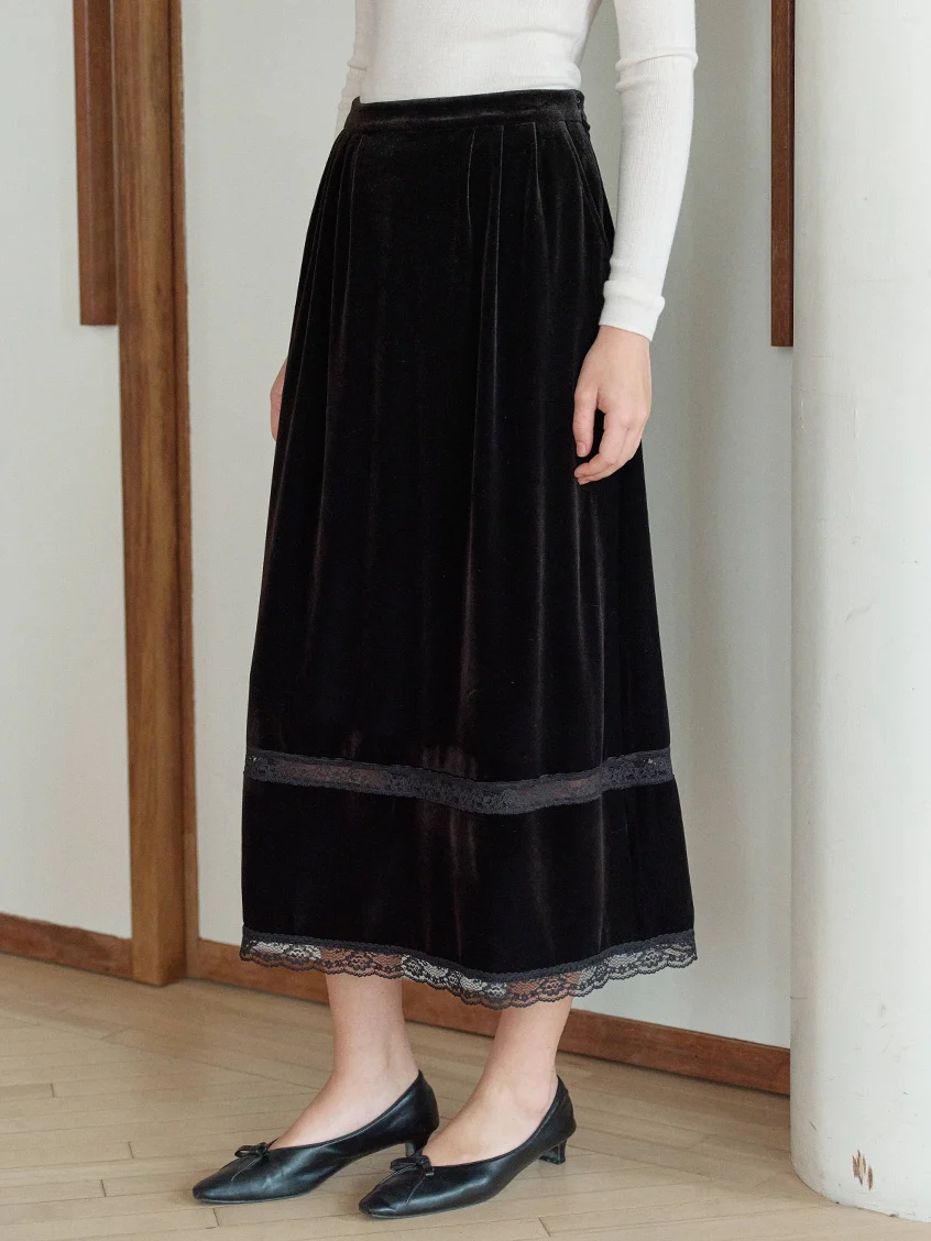 Violette All-Purpose Lace Velvet Midi Skirt