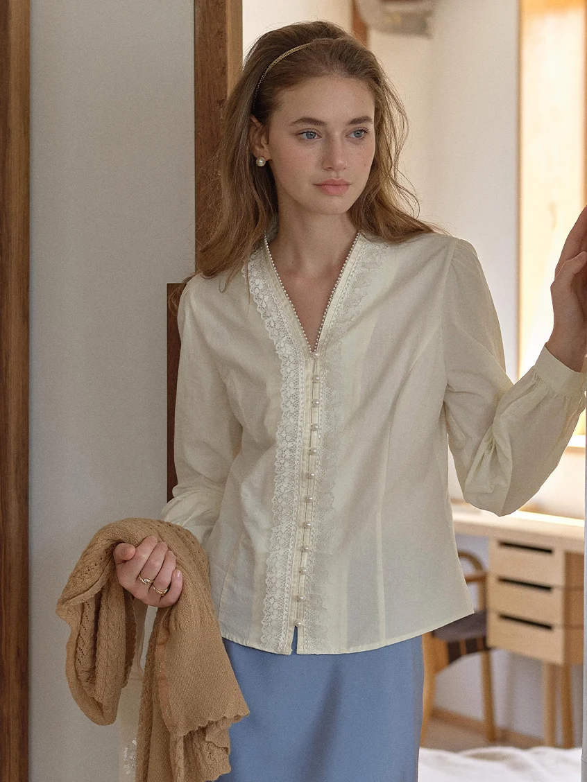 Melanie Cloud Cotton-Linen Ruffle Blouse
