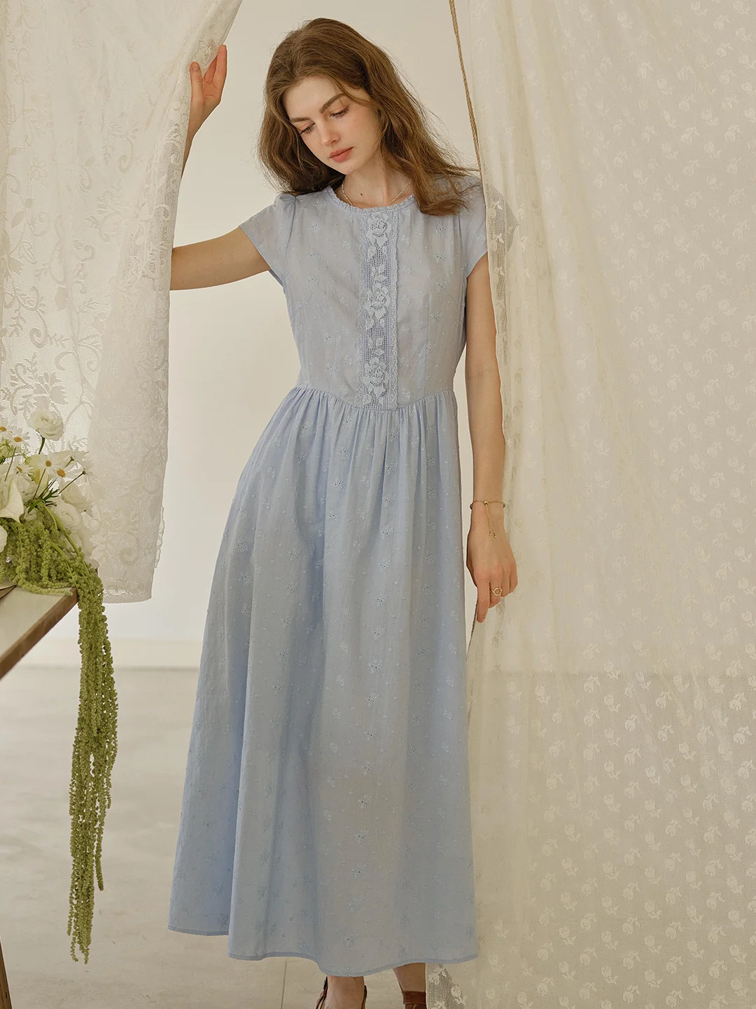 Malia Round Neck Lace Embroidered 100% Cotton Dress