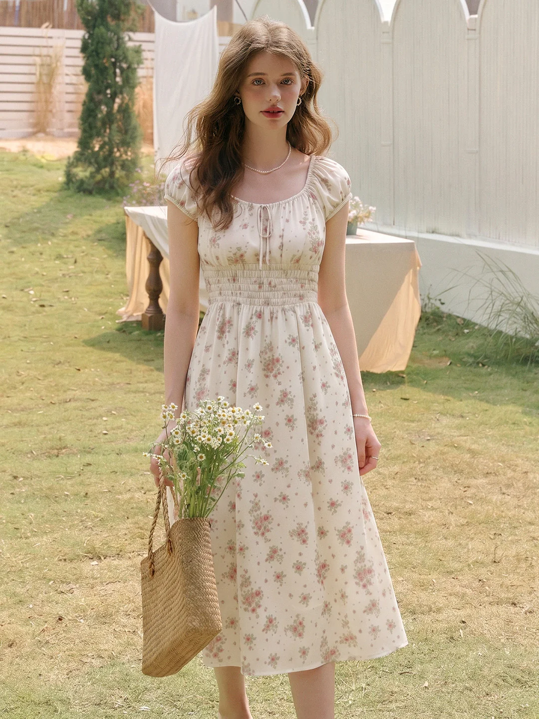 Sapphire Round Neck Waist Floral Dress
