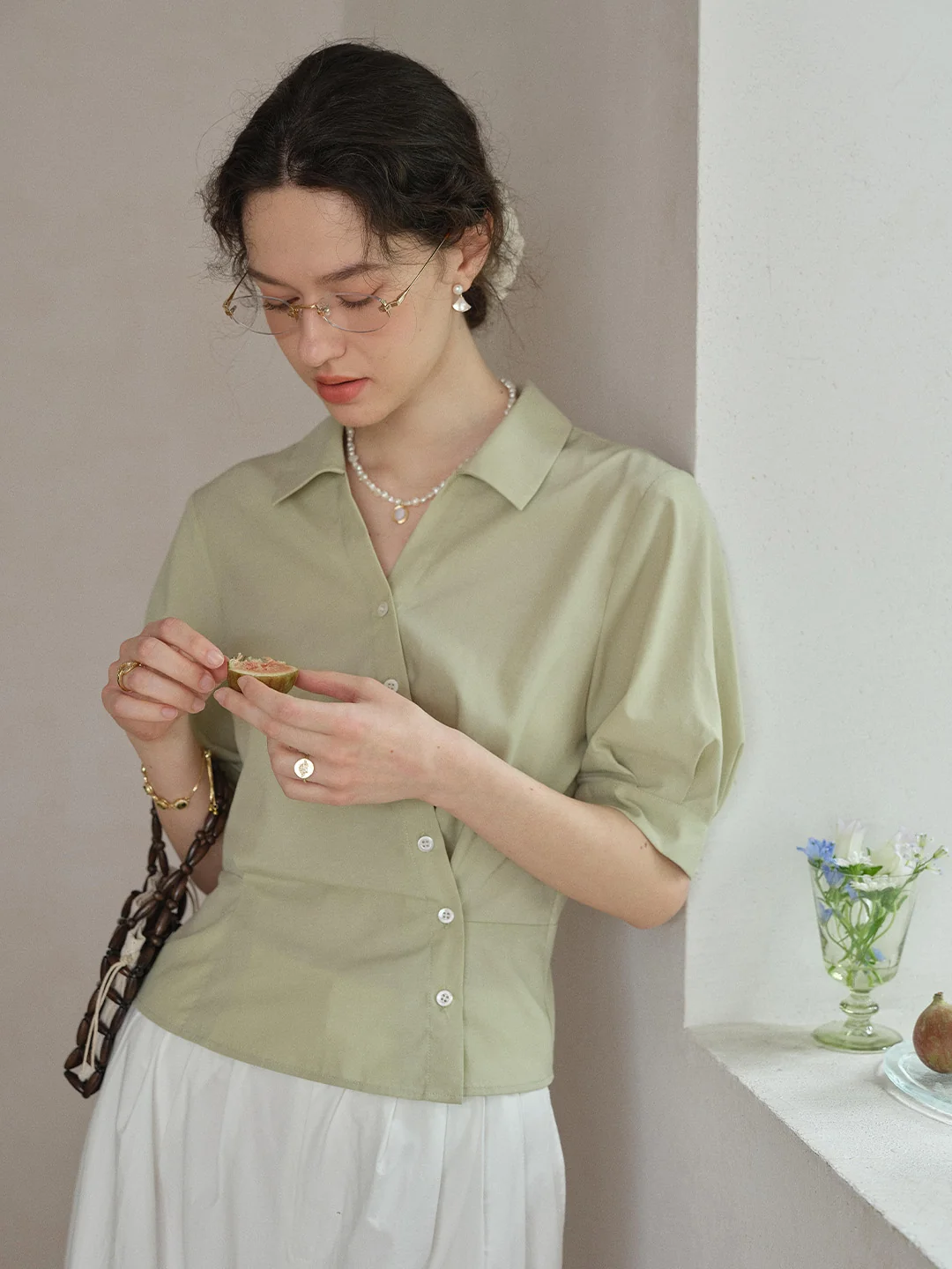 Leslie V-Neck Lyocell Cotton Shirt