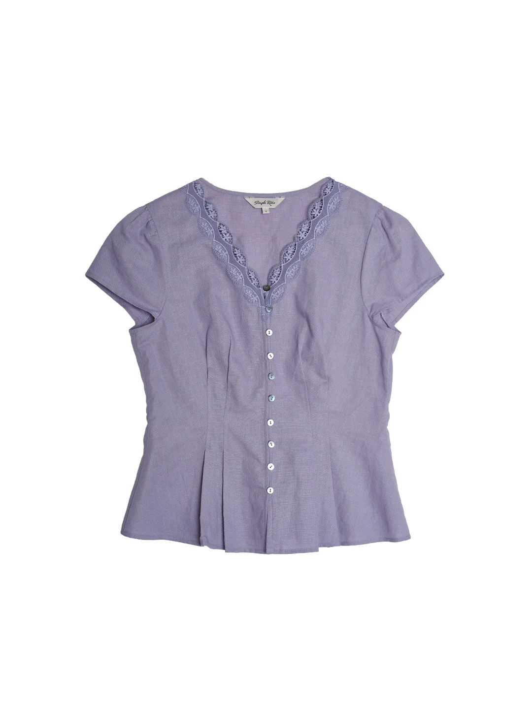 Kairi V-Neck Lace Trim Linen Cotton Blouse