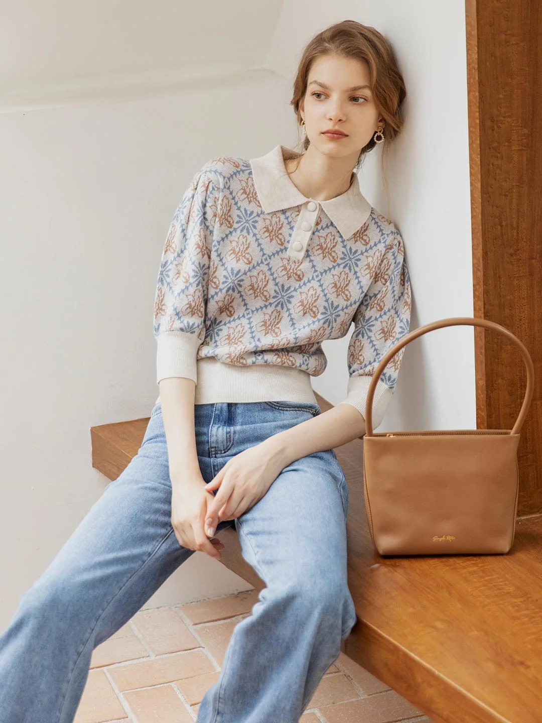 【Final Sale】Ariana Iris Floral Patterned Knit Sweater