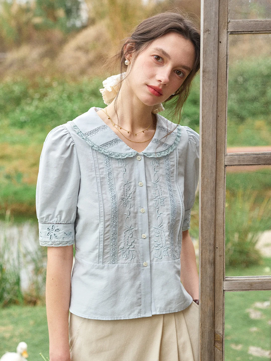 Laylah Peter Pan Collar Embroidered Blouse