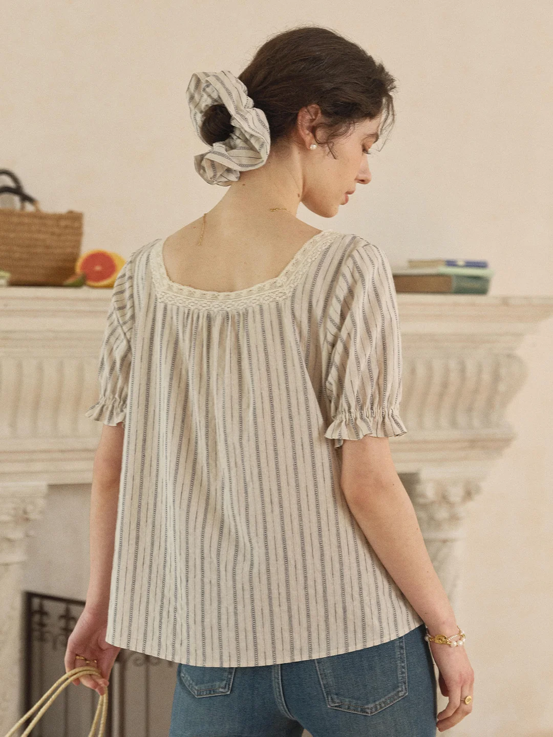 Jemma Square Neck Embroidered 100% Cotton Blouse
