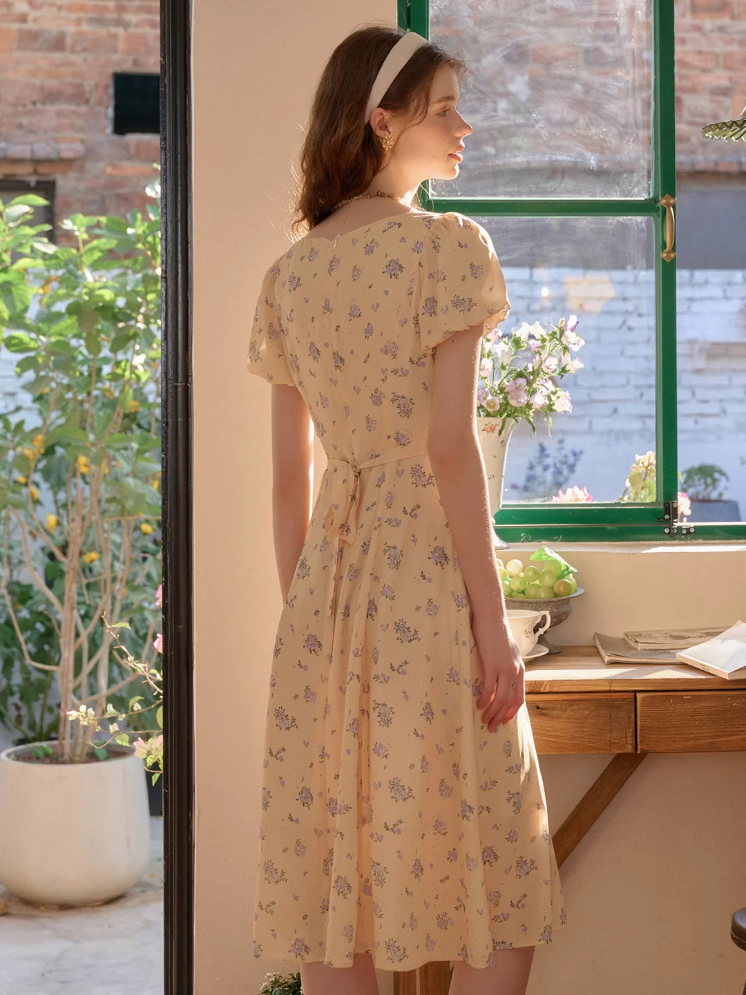 Emma Square Neck Lace Puff Sleeves Dress