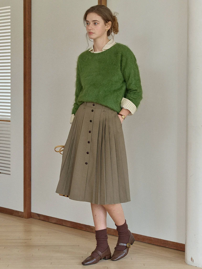 Tru Cloud-Soft Wool Round Neck Sweater Grass Green