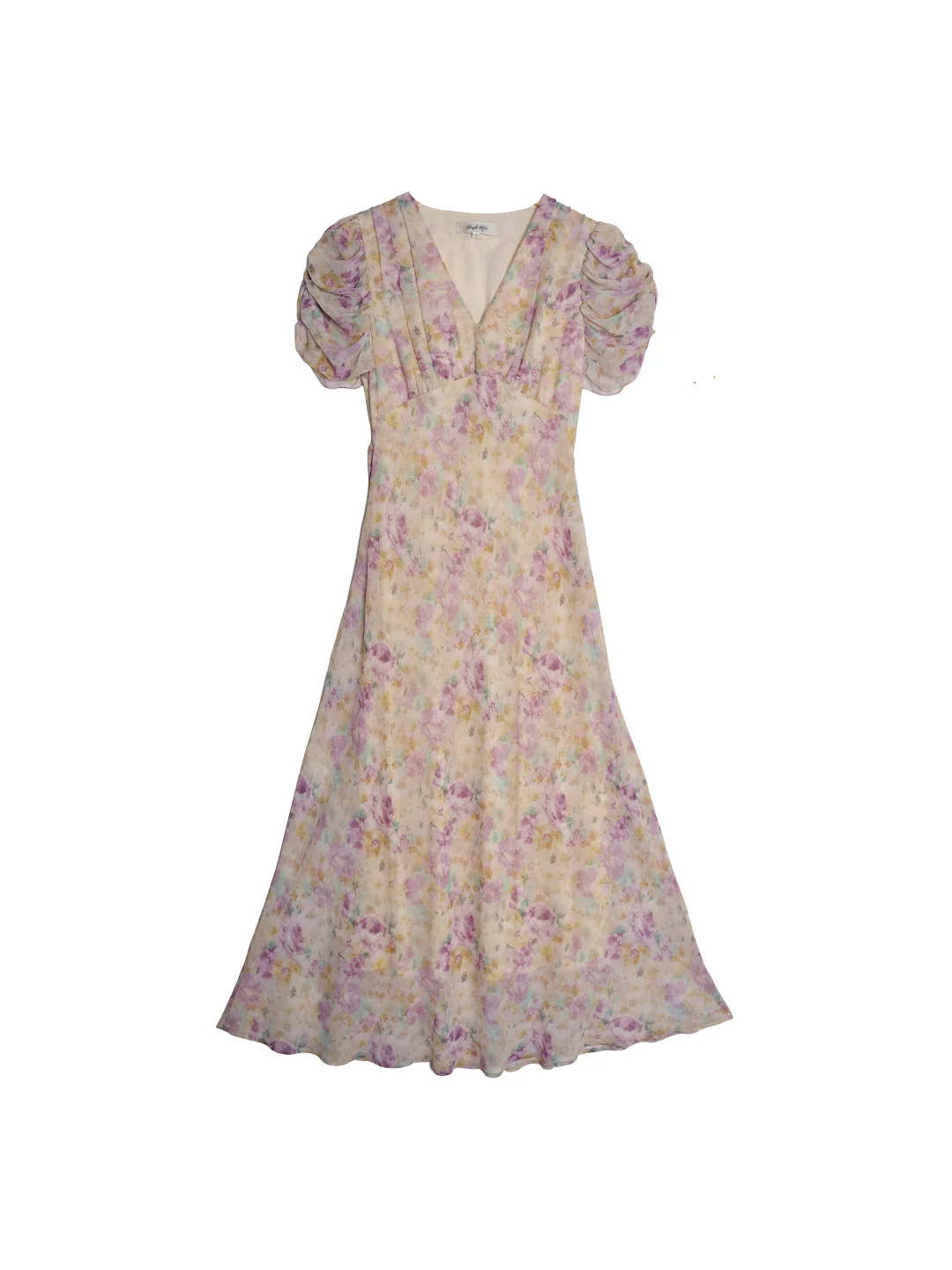 Natasha V-Neck Floral Ruched Sleeve Dress