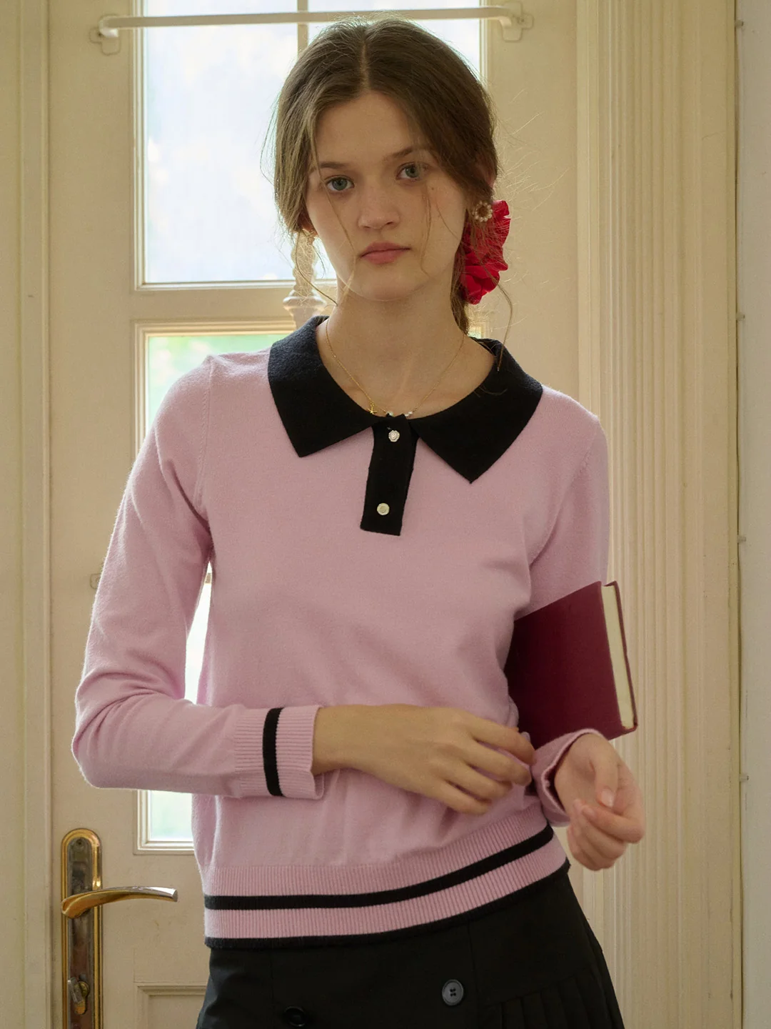 【Final Sale】Dolly Round Neck Contrasting Sweater