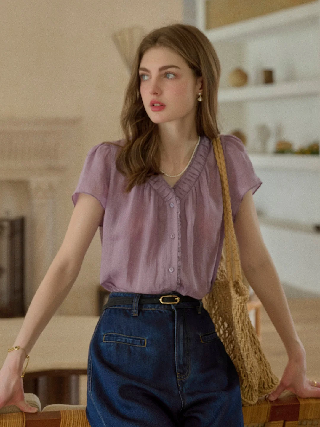 Angela V-Neck 100% Ramie Blouse