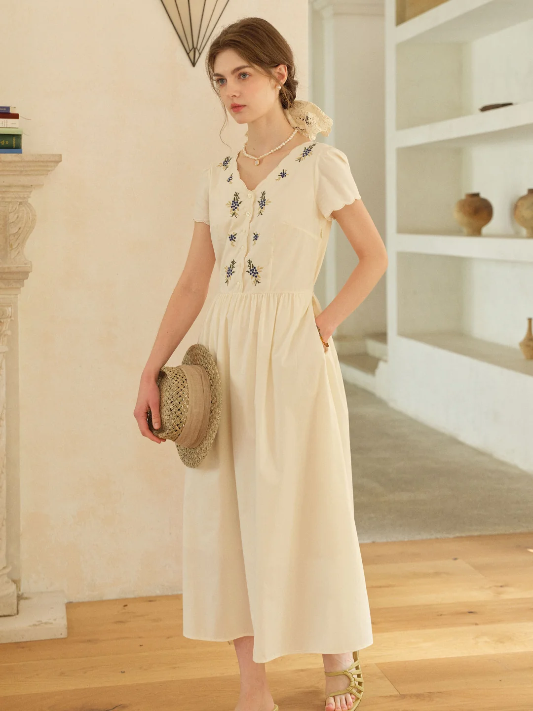 Allison V-Neck Embroidered 100% Cotton Dress