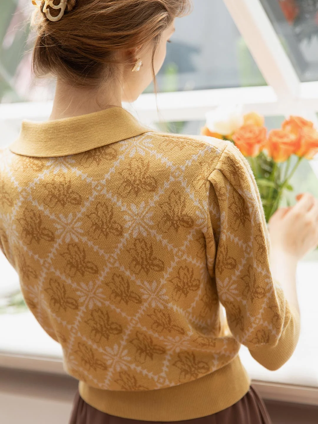 【Final Sale】Ariana Iris Floral Patterned Knit Sweater