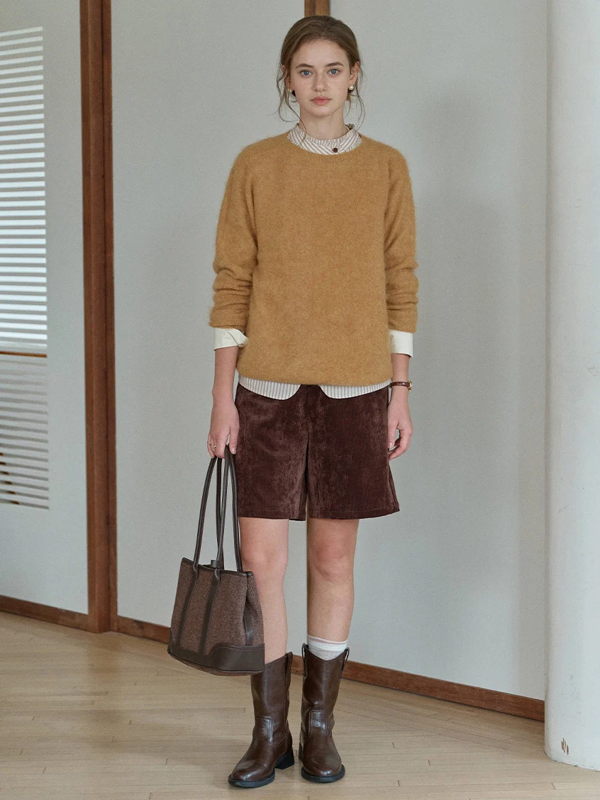 Tru Cloud-Soft Wool Round Neck Sweater Tangerine Yellow