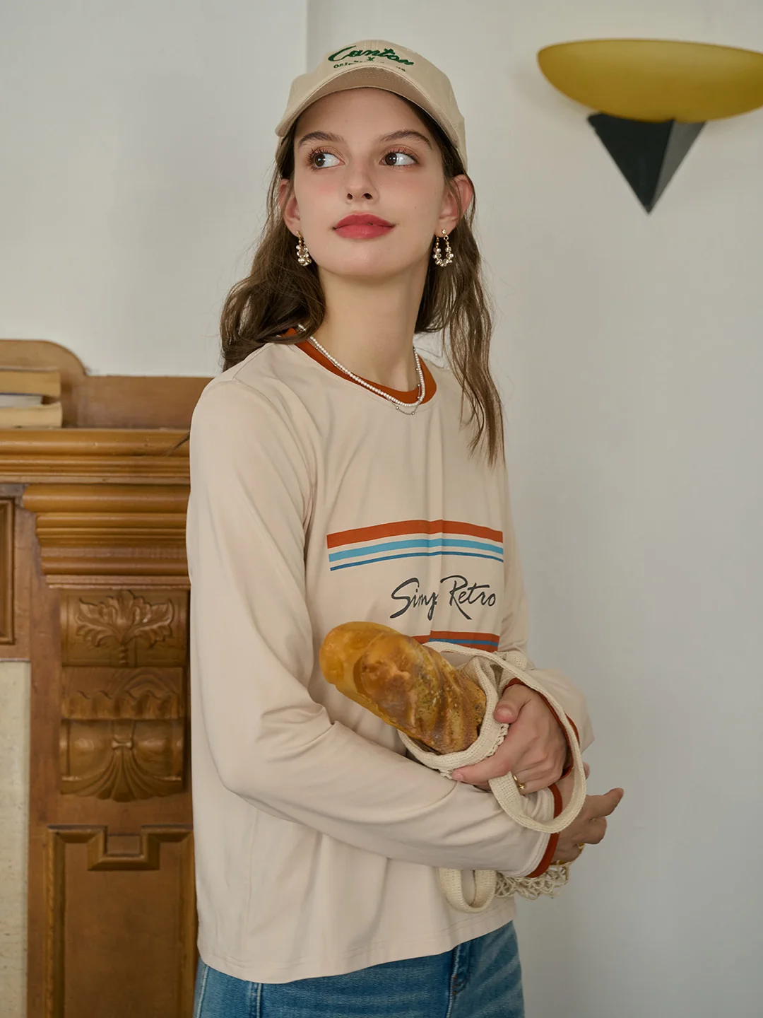 【Final Sale】Alessandra Round Neck SR Logo Long Sleeve Top