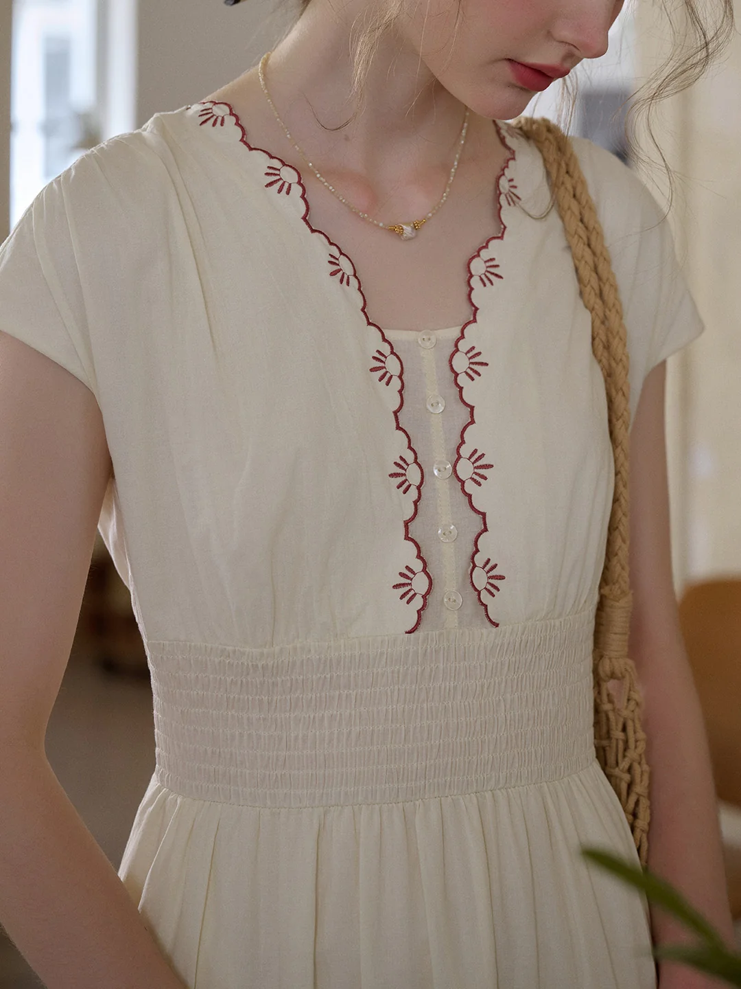 Adalyn Wavy Neck Embroidery 100% Cotton Dress