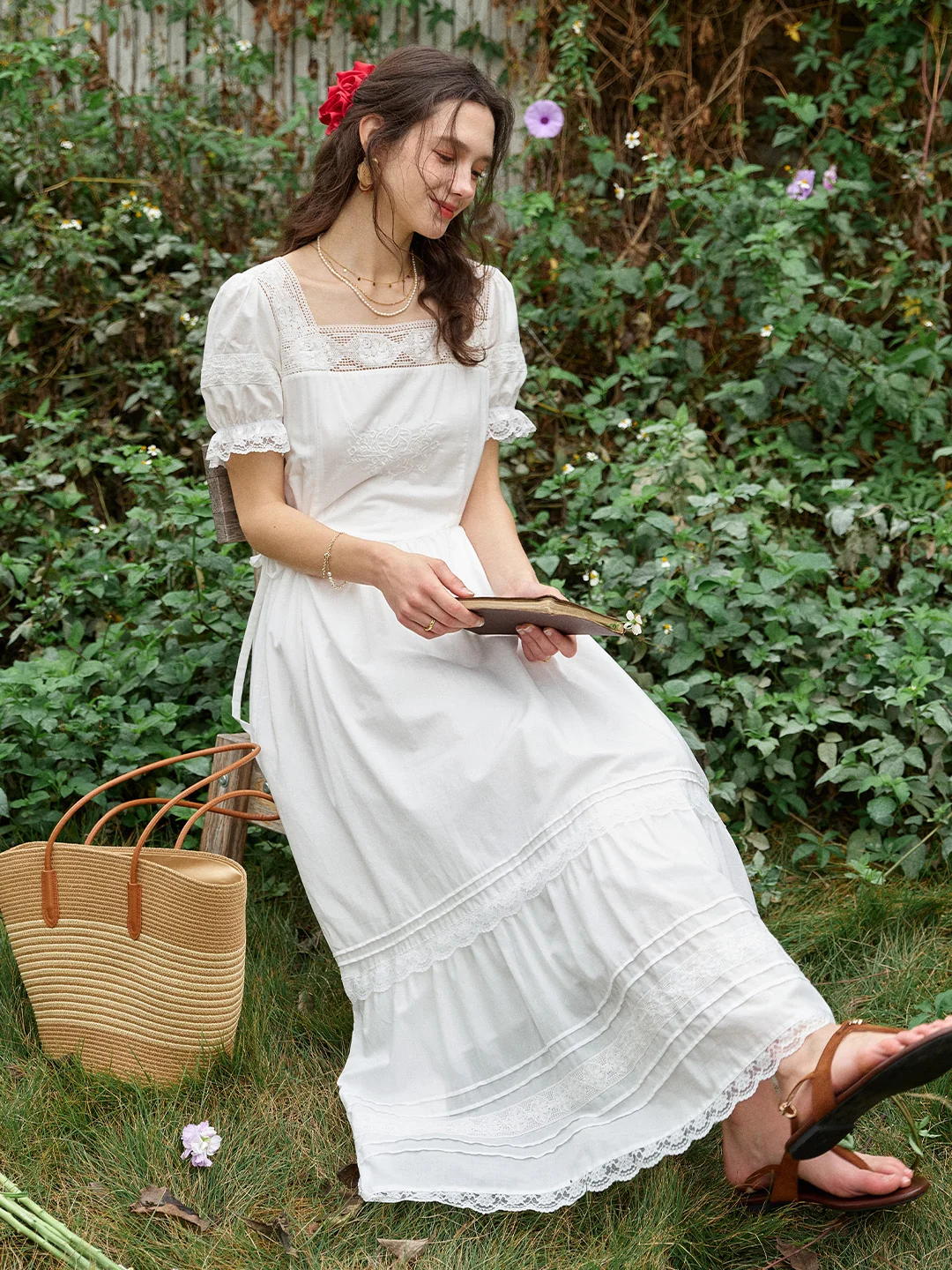 Luella Square Neck Embroidered Dress