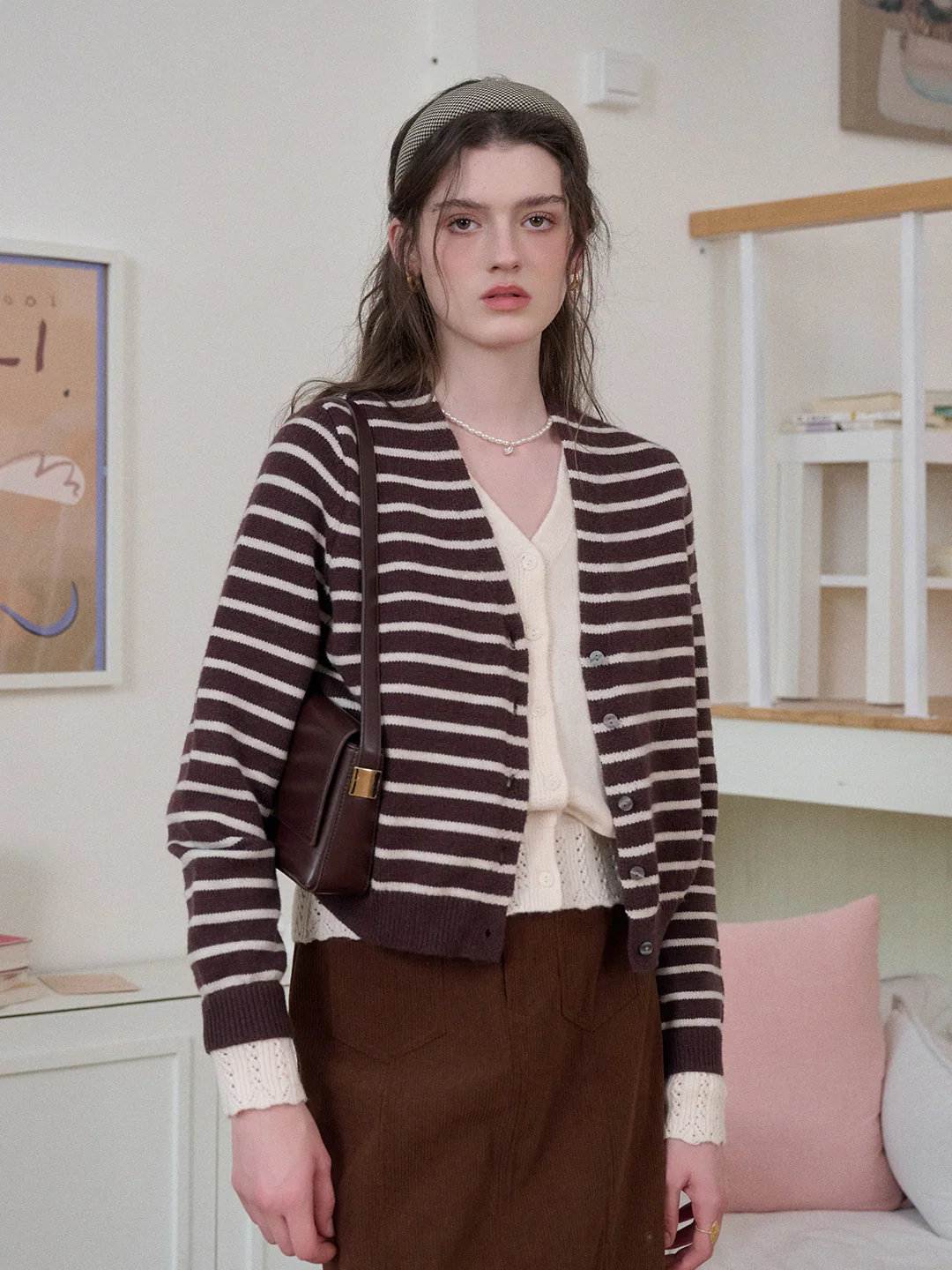 Frankie V-Neck Stripe Wool Cardigan