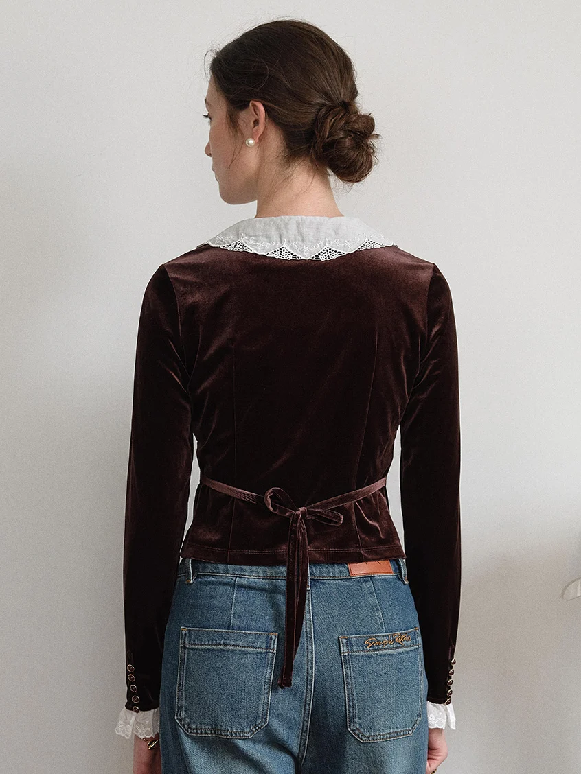 Carlota Lace Peter Pan Collar Velvet Blouse