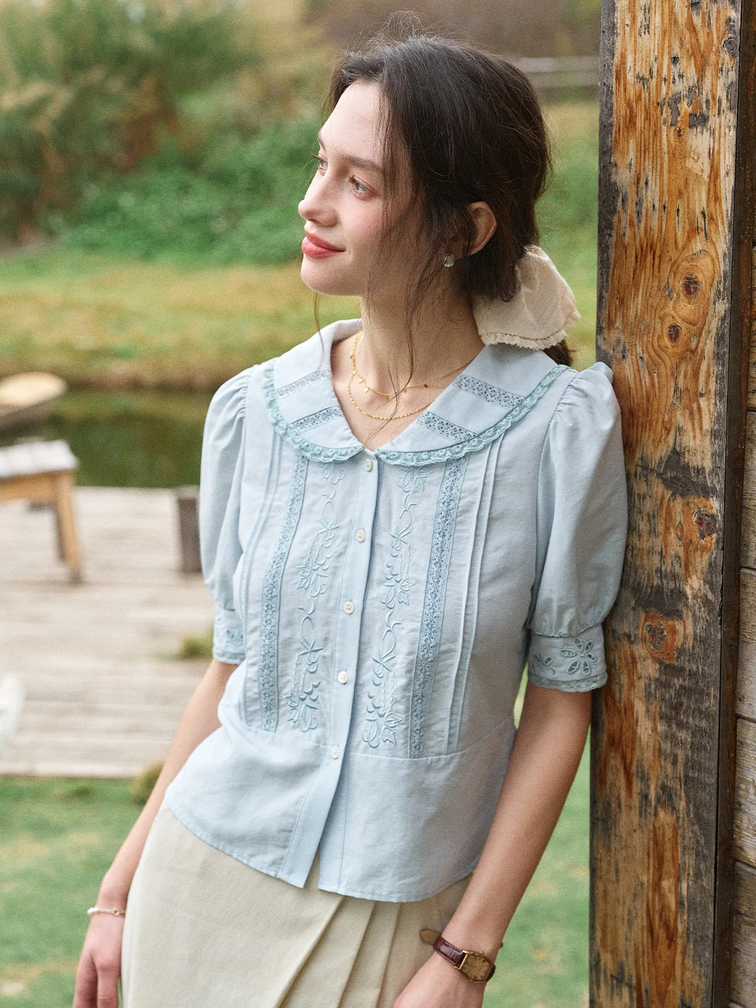 Laylah Peter Pan Collar Embroidered Blouse