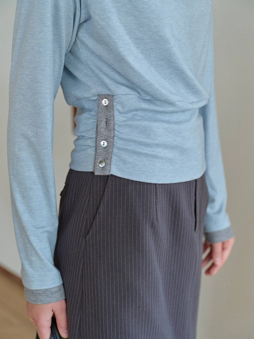 Indigo Cowl Neck Draped Flattering Top