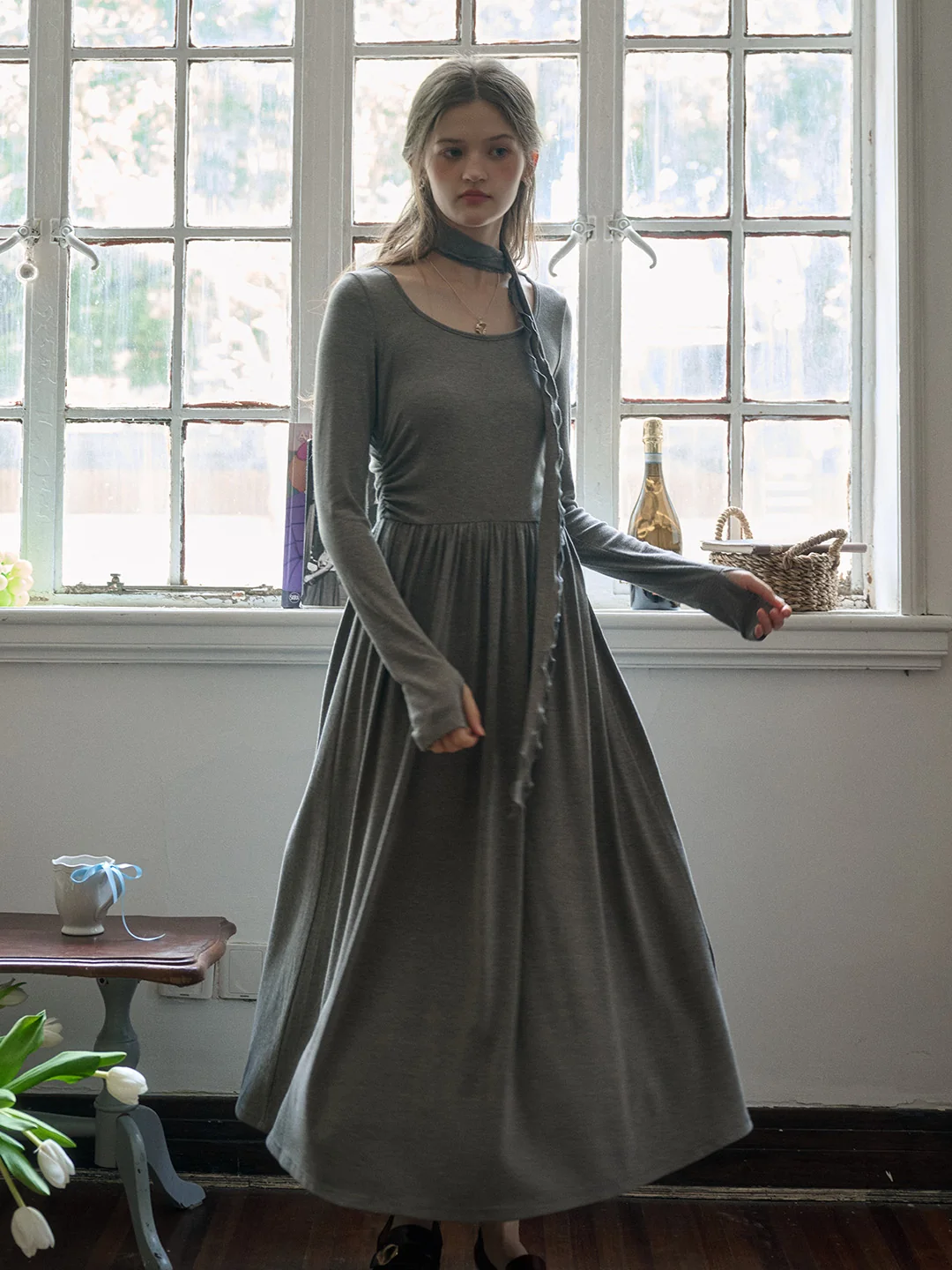 【Final Sale】Eloisa Round Neck Rose Bow Dress