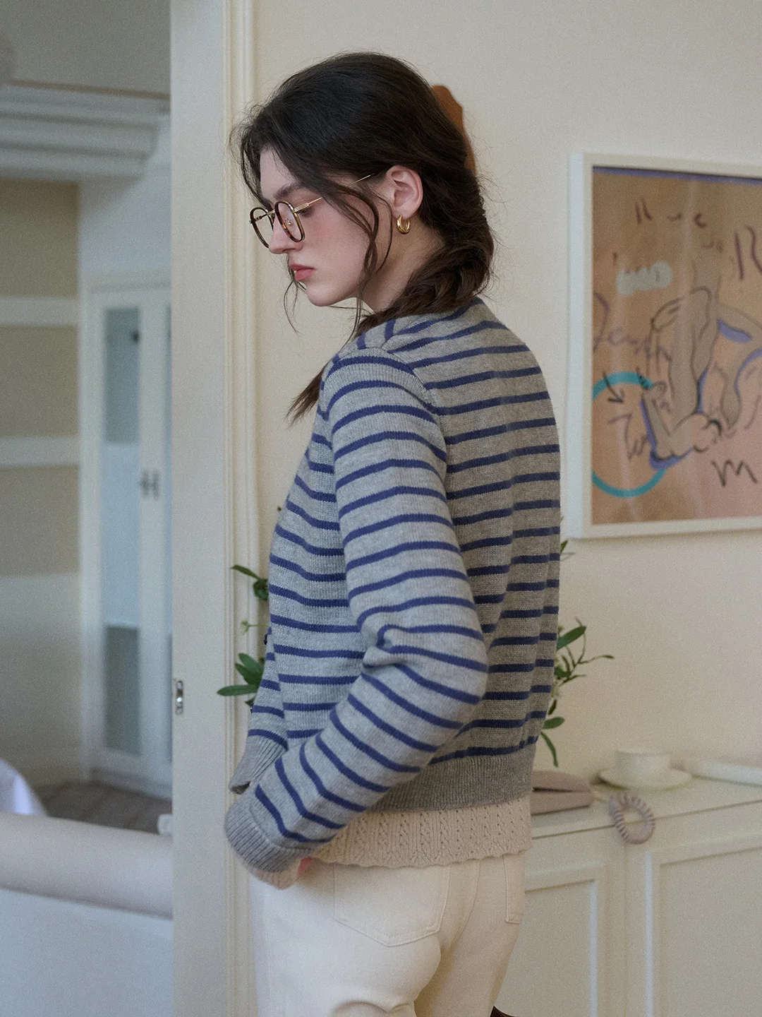 Frankie V-Neck Stripe Wool Cardigan
